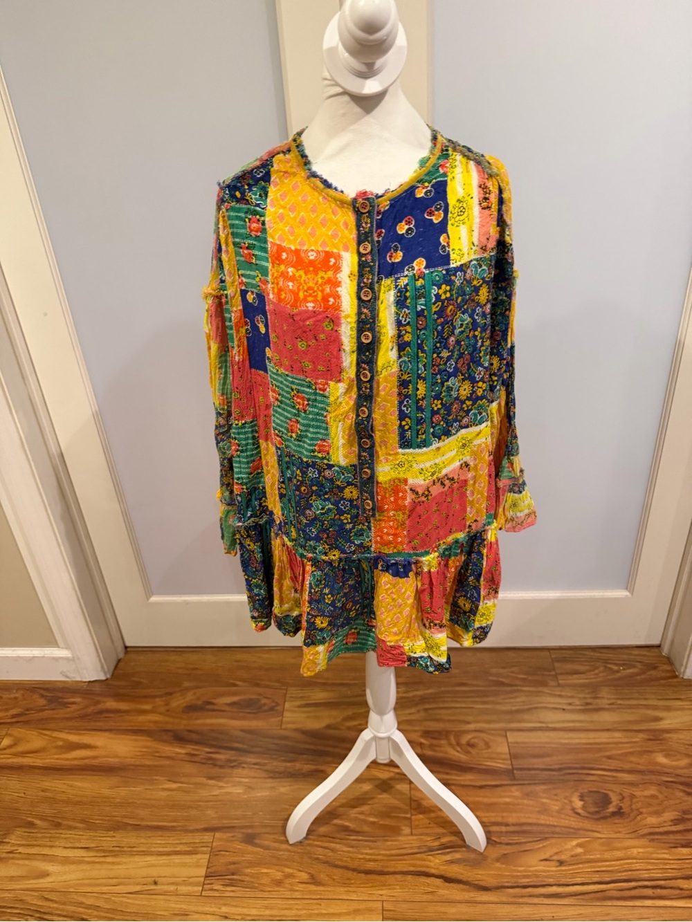 Free People Patchwork Tunic Dress Boho Peasant Mini